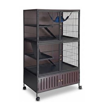 ANIXOL Multi-Level Rustic Metal Wood Small Animal Cage with Wheels
