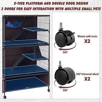 ANIXOL Multi-Level Rustic Metal Wood Small Animal Cage with Wheels