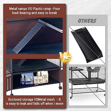 ANIXOL Multi-Level Rustic Metal Wood Small Animal Cage with Wheels