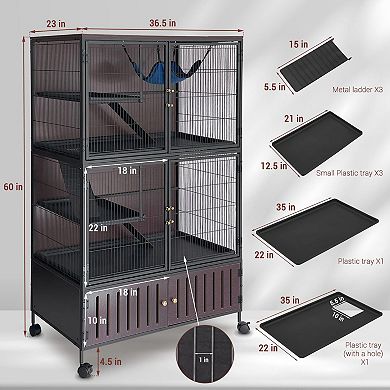 ANIXOL Multi-Level Rustic Metal Wood Small Animal Cage with Wheels