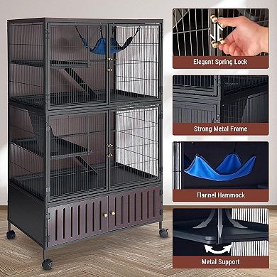 ANIXOL Multi-Level Rustic Metal Wood Small Animal Cage with Wheels