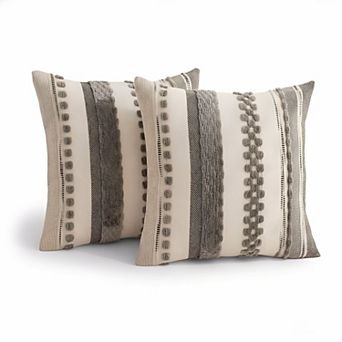 Boho Throw Pillow Covers Set of 2 Chenille Striped Square