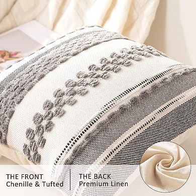Boho Throw Pillow Covers Set of 2 Chenille Striped Square