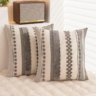 Boho Throw Pillow Covers Set of 2 Chenille Striped Square