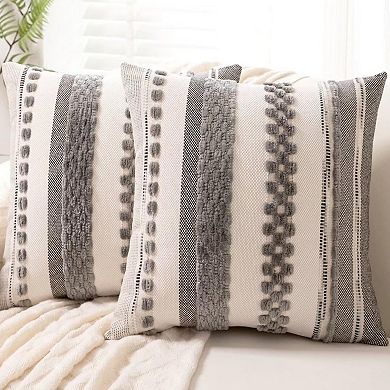 Boho Throw Pillow Covers Set of 2 Chenille Striped Square