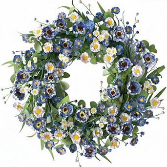 Spring Summer Wreath Floral Eucalyptus 22 Inch Front Door Indoor Outdoor Seasonal Home Decor