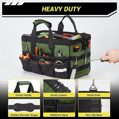 15.5 Inch Tool Roll Up Bag,Oxford Fabric Portable Tool Storage Organizer with Multiple Pockets