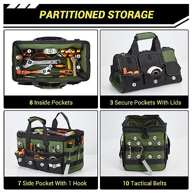 15.5 Inch Tool Roll Up Bag,Oxford Fabric Portable Tool Storage Organizer with Multiple Pockets