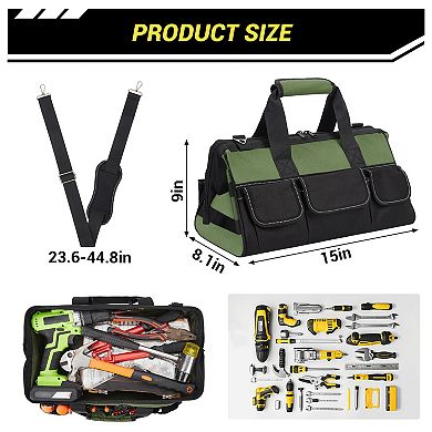 15.5 Inch Tool Roll Up Bag,Oxford Fabric Portable Tool Storage Organizer with Multiple Pockets