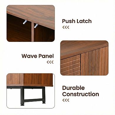 Premium Walnut Mid-Century Sideboard with Geometric Carved Doors