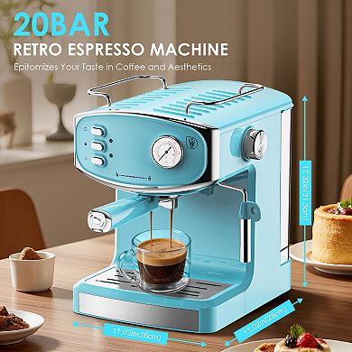 20 Bar Espresso Machine with Steam Wand Pressure Gauge 54 oz Water Tank