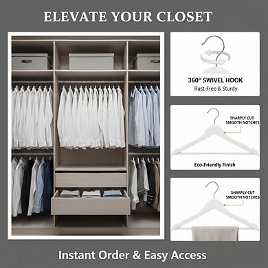 White Wooden Clothes Hangers 20-Pack, Durable Classic Suit Hangers