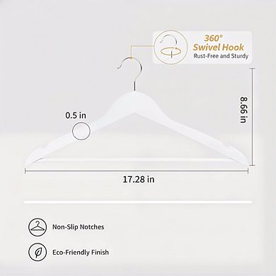 White Wooden Clothes Hangers 20-Pack, Durable Classic Suit Hangers