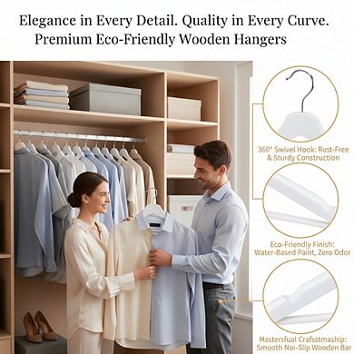 White Wooden Clothes Hangers 20-Pack, Durable Classic Suit Hangers