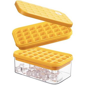 Stackable Ice Cube Tray 56 Cubes with Lid & Bin, Silicone Bottom Easy-Release for Cocktails Coffee