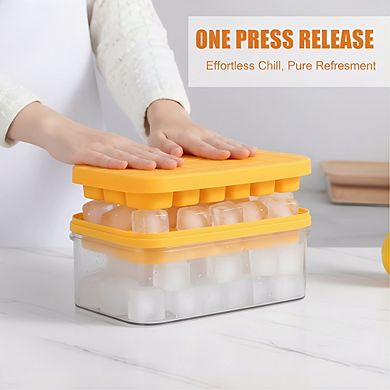 Stackable Ice Cube Tray 56 Cubes with Lid & Bin, Silicone Bottom Easy-Release for Cocktails Coffee
