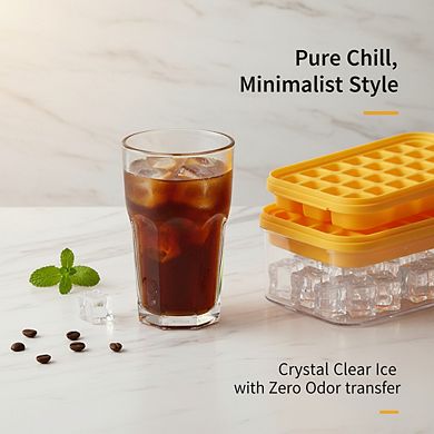 Stackable Ice Cube Tray 56 Cubes with Lid & Bin, Silicone Bottom Easy-Release for Cocktails Coffee