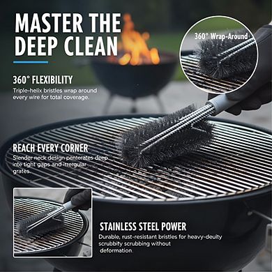 Stainless Steel BBQ Grill Brush 18", Wire Bristles with Comfort Grip & Scraper