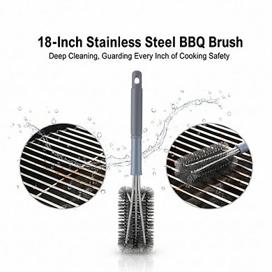 Stainless Steel BBQ Grill Brush 18", Wire Bristles with Comfort Grip & Scraper