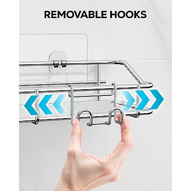 Shower Caddy Shelf Storage Rack Adhesive Without Drilling Stainless Steel with Hooks , 2 Pack