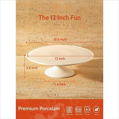 Round Porcelain Cake Stand 12 Inch, White Versatile Serving Tray for Special Occasions