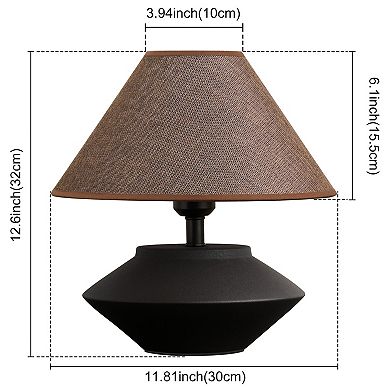 POWLIG Modern Ceramic Table Lamp with Black Matte Finish & Linen Shade, Unique Home Decor Lighting