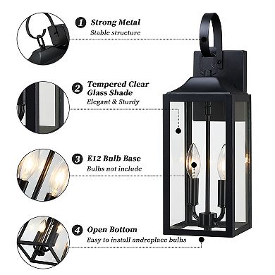 18" 2-Light Outdoor Wall Light with Clear Glass (set of 2)