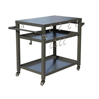 3 Shelf Outdoor Grill Cart with Wheels Food Prep Table with Tool Hooks and Propane Tank Hook
