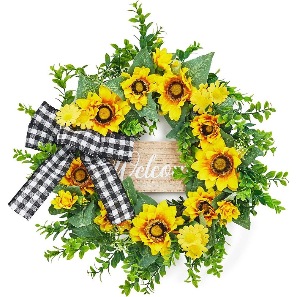 Spring Wreaths for Front Door 20" Sunflower Wreath with Welcome Sign ...