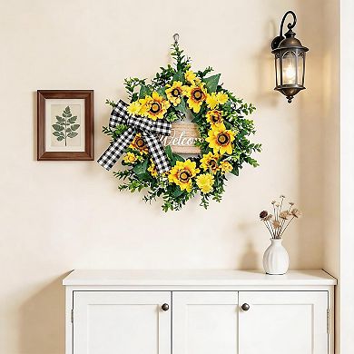 Spring Wreaths for Front Door 20" Sunflower Wreath with Welcome Sign ...