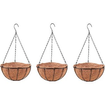 Boho Metal Wire Hanging Baskets 12", 3-Pack with Coco Liners for Outdoor Plants