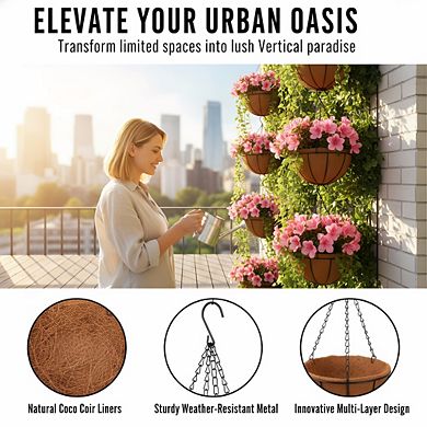 Boho Metal Wire Hanging Baskets 12", 3-Pack with Coco Liners for Outdoor Plants
