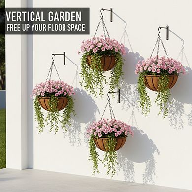 Boho Metal Wire Hanging Baskets 12", 3-Pack with Coco Liners for Outdoor Plants