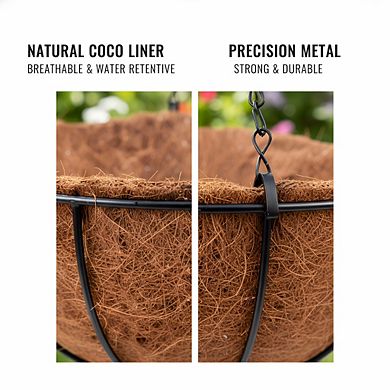 Boho Metal Wire Hanging Baskets 12", 3-Pack with Coco Liners for Outdoor Plants