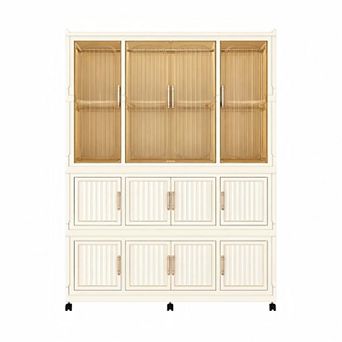 Baby Storage Wardrobe 12 Magnetic Doors 12 Cubes 1 Hanging Rod Cream White
