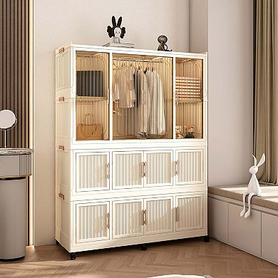 Baby Storage Wardrobe 12 Magnetic Doors 12 Cubes 1 Hanging Rod Cream White