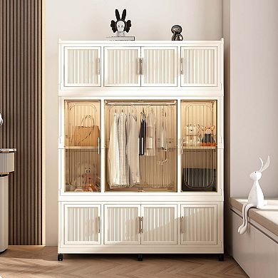 Baby Storage Wardrobe 12 Magnetic Doors 12 Cubes 1 Hanging Rod Cream White