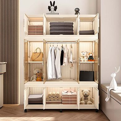 Baby Storage Wardrobe 12 Magnetic Doors 12 Cubes 1 Hanging Rod Cream White