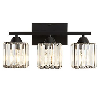 POWLIG 16.9" Modern Vanity Light - 3-Light Dimmable Bathroom Light with Square Crystal Shades
