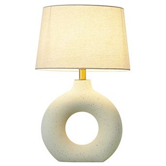 POWLIG 19"x11.8" Modern Ceramic Table Lamp, Bedside Lamp with Linen Shade, No Assembly Required