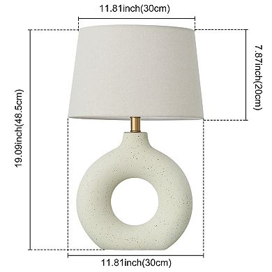 POWLIG 19"x11.8" Modern Ceramic Table Lamp, Bedside Lamp with Linen Shade, No Assembly Required