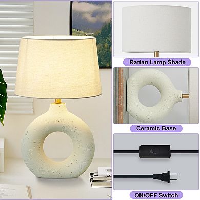 POWLIG 19"x11.8" Modern Ceramic Table Lamp, Bedside Lamp with Linen Shade, No Assembly Required