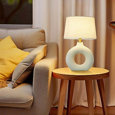POWLIG 19"x11.8" Modern Ceramic Table Lamp, Bedside Lamp with Linen Shade, No Assembly Required