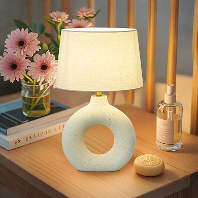 POWLIG 19"x11.8" Modern Ceramic Table Lamp, Bedside Lamp with Linen Shade, No Assembly Required