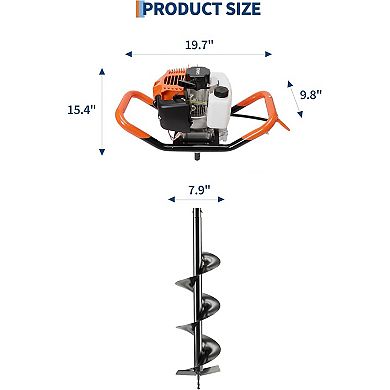 Gas Powered Post Hole Digger,43cc 2-Stroke Auger,8" Drill Bit, Manual Garden Tool Set
