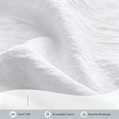 Linen Ruffle Duvet Cover Set Queen Size Breathable Comfort 2 Pillowcases