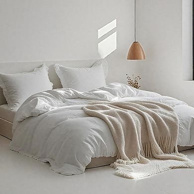 Linen Ruffle Duvet Cover Set Queen Size Breathable Comfort 2 Pillowcases