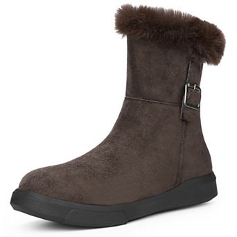 Women's Pull on Buckle Shoes Fluffy Winter Snow Boots Flat Boot