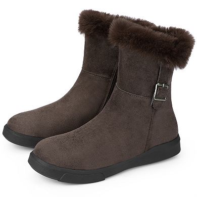 Women's Pull on Buckle Shoes Fluffy Winter Snow Boots Flat Boot