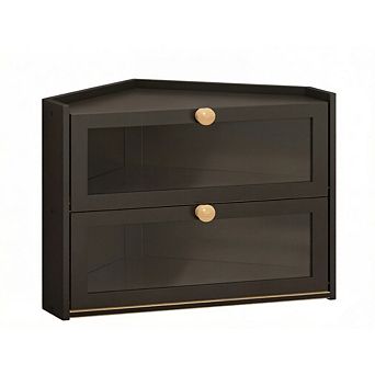 Great Ambitions Large Wooden Farmhouse Bread Box with Window, Corner Storage for Kitchen Countertop